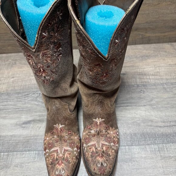 Ariat Ardent Brown Leather Floral Embroidered Western Boots Women's Size 8 - Picture 2 of 7